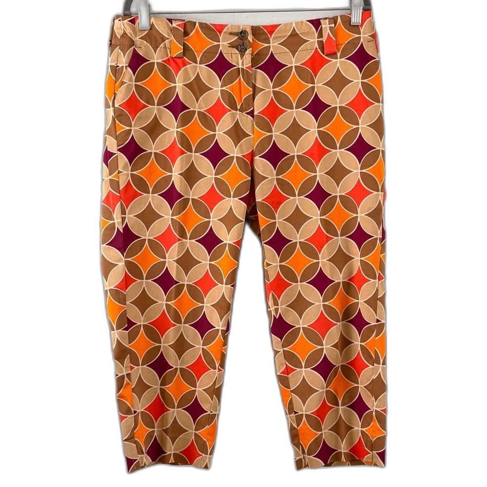 Loudmouth Women's 10 Retro Circle Pattern Cropped Chino Pants Golf Orange Brown